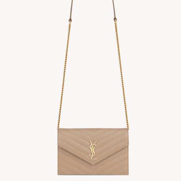 Saint Laurent Handbags - Beige Saint Laurent Classic Small Chain Wallet in Grain De Poudre Leather